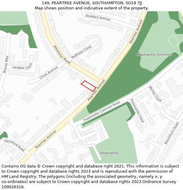 149, PEARTREE AVENUE, SOUTHAMPTON, SO19 7JJ: Location map and indicative extent of plot