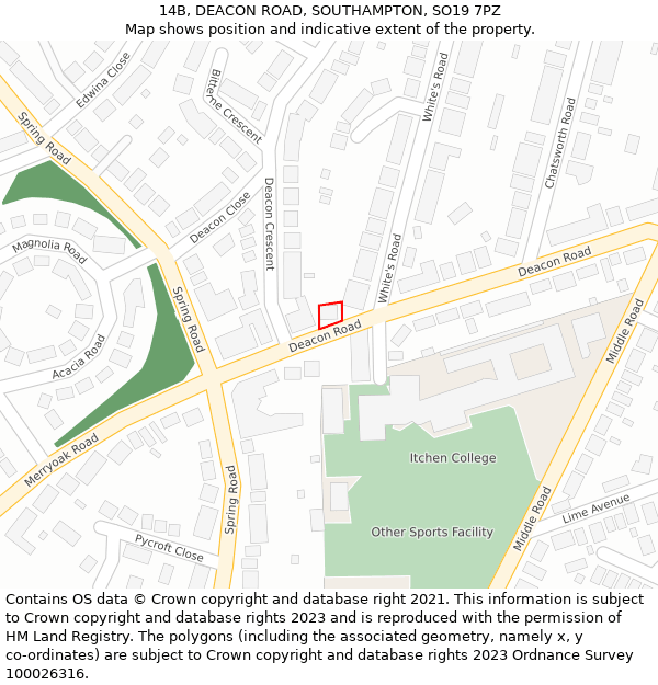 14B, DEACON ROAD, SOUTHAMPTON, SO19 7PZ: Location map and indicative extent of plot