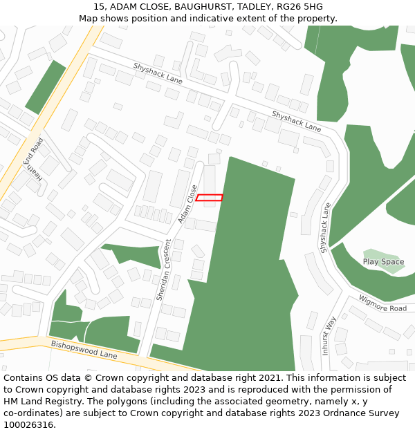 15, ADAM CLOSE, BAUGHURST, TADLEY, RG26 5HG: Location map and indicative extent of plot