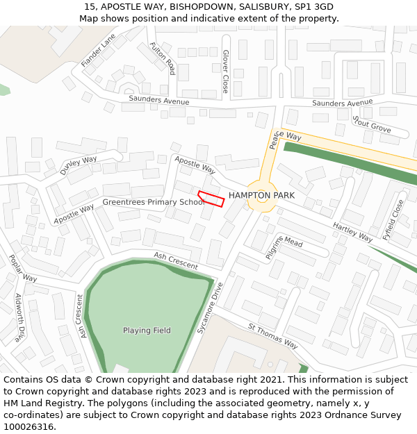 15, APOSTLE WAY, BISHOPDOWN, SALISBURY, SP1 3GD: Location map and indicative extent of plot