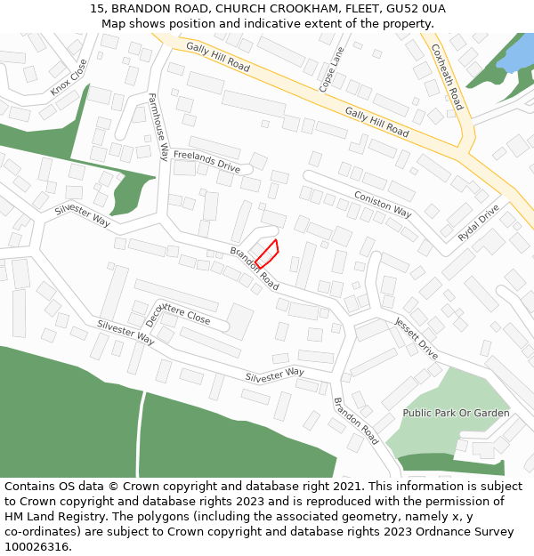15, BRANDON ROAD, CHURCH CROOKHAM, FLEET, GU52 0UA: Location map and indicative extent of plot