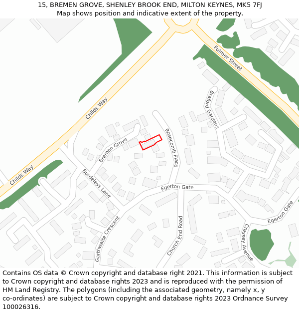 15, BREMEN GROVE, SHENLEY BROOK END, MILTON KEYNES, MK5 7FJ: Location map and indicative extent of plot