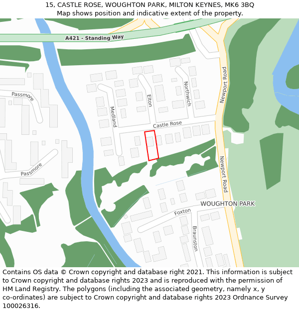 15, CASTLE ROSE, WOUGHTON PARK, MILTON KEYNES, MK6 3BQ: Location map and indicative extent of plot