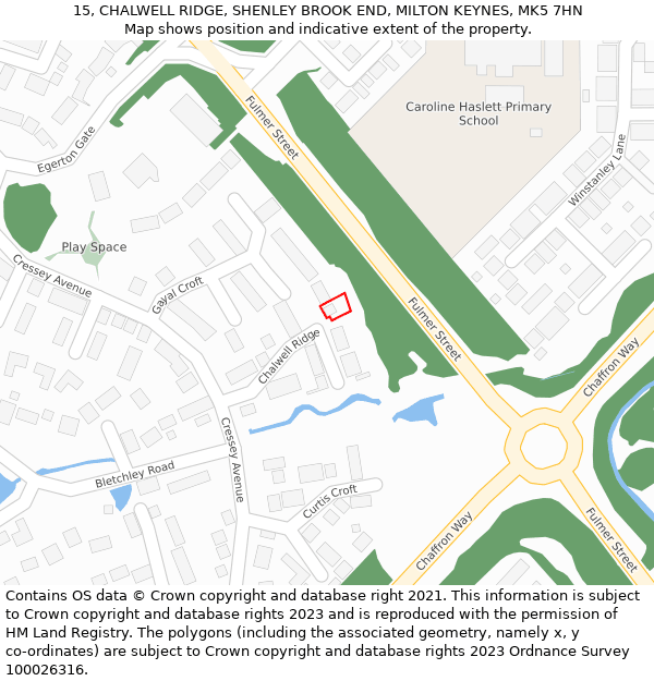 15, CHALWELL RIDGE, SHENLEY BROOK END, MILTON KEYNES, MK5 7HN: Location map and indicative extent of plot