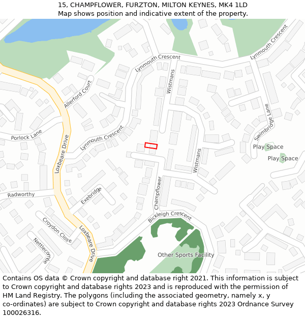 15, CHAMPFLOWER, FURZTON, MILTON KEYNES, MK4 1LD: Location map and indicative extent of plot