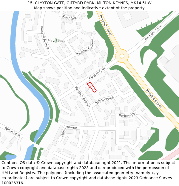 15, CLAYTON GATE, GIFFARD PARK, MILTON KEYNES, MK14 5HW: Location map and indicative extent of plot