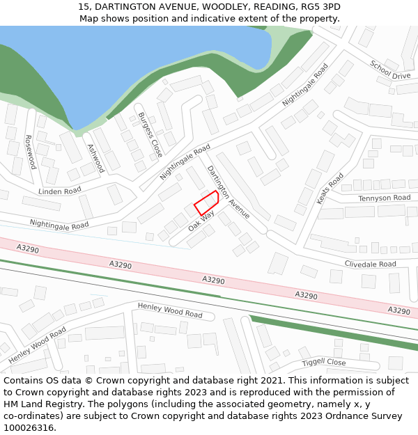 15, DARTINGTON AVENUE, WOODLEY, READING, RG5 3PD: Location map and indicative extent of plot