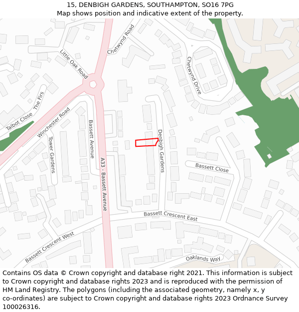 15, DENBIGH GARDENS, SOUTHAMPTON, SO16 7PG: Location map and indicative extent of plot