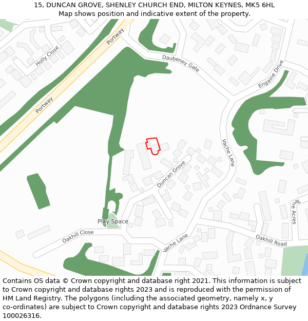 15, DUNCAN GROVE, SHENLEY CHURCH END, MILTON KEYNES, MK5 6HL: Location map and indicative extent of plot