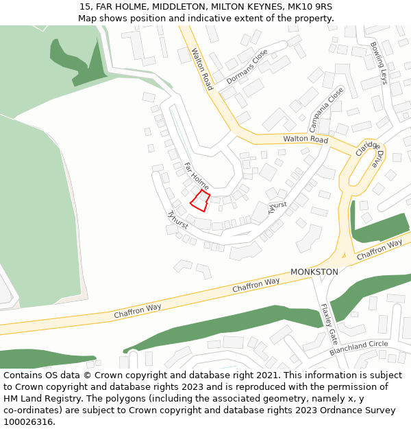 15, FAR HOLME, MIDDLETON, MILTON KEYNES, MK10 9RS: Location map and indicative extent of plot