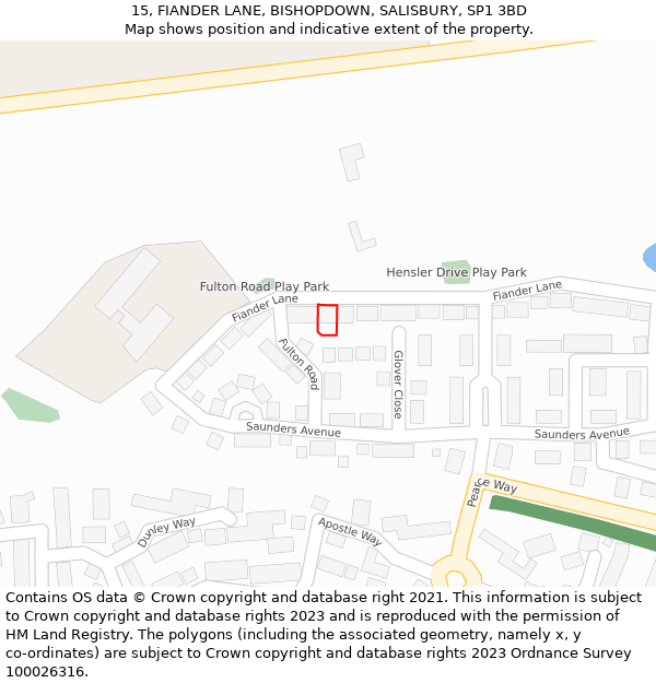 15, FIANDER LANE, BISHOPDOWN, SALISBURY, SP1 3BD: Location map and indicative extent of plot