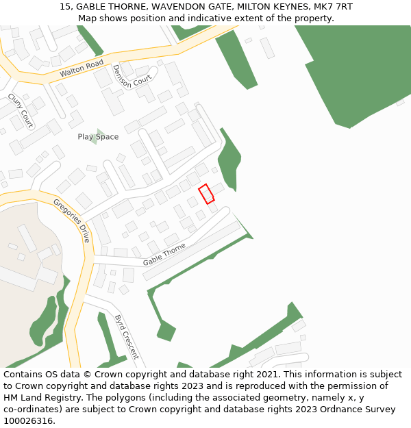 15, GABLE THORNE, WAVENDON GATE, MILTON KEYNES, MK7 7RT: Location map and indicative extent of plot