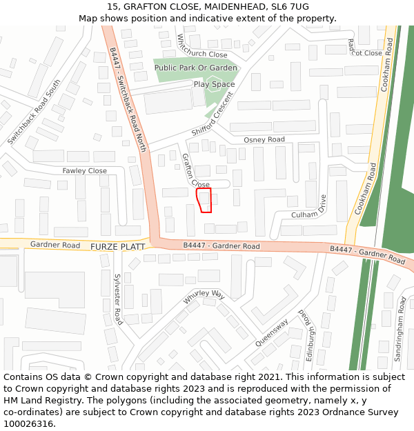 15, GRAFTON CLOSE, MAIDENHEAD, SL6 7UG: Location map and indicative extent of plot