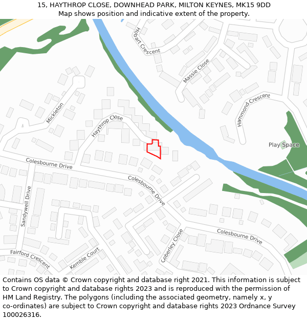 15, HAYTHROP CLOSE, DOWNHEAD PARK, MILTON KEYNES, MK15 9DD: Location map and indicative extent of plot