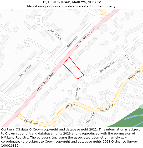 15, HENLEY ROAD, MARLOW, SL7 2BZ: Location map and indicative extent of plot