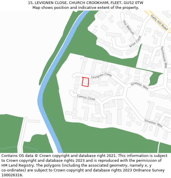 15, LEVIGNEN CLOSE, CHURCH CROOKHAM, FLEET, GU52 0TW: Location map and indicative extent of plot