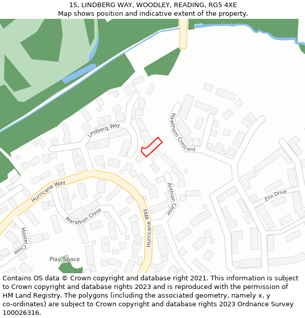 15, LINDBERG WAY, WOODLEY, READING, RG5 4XE: Location map and indicative extent of plot