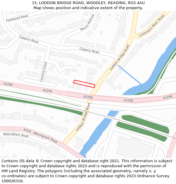 15, LODDON BRIDGE ROAD, WOODLEY, READING, RG5 4AU: Location map and indicative extent of plot