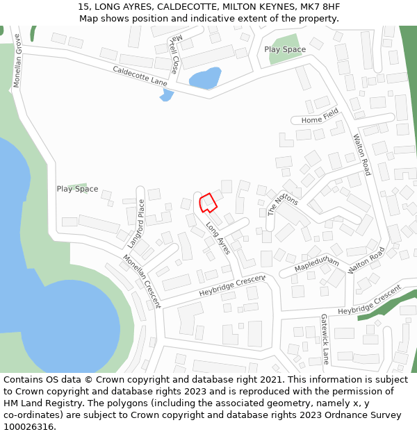 15, LONG AYRES, CALDECOTTE, MILTON KEYNES, MK7 8HF: Location map and indicative extent of plot