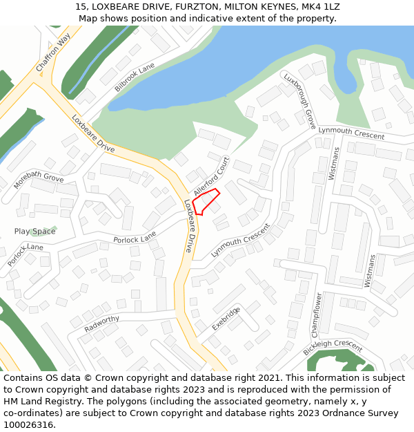 15, LOXBEARE DRIVE, FURZTON, MILTON KEYNES, MK4 1LZ: Location map and indicative extent of plot