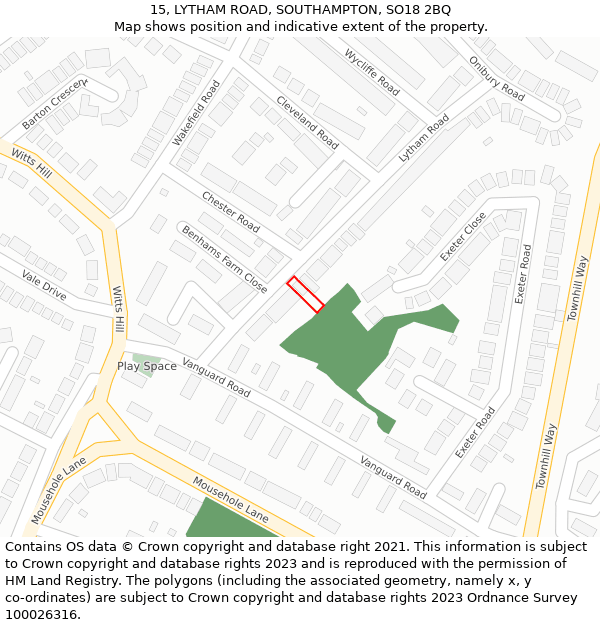 15, LYTHAM ROAD, SOUTHAMPTON, SO18 2BQ: Location map and indicative extent of plot