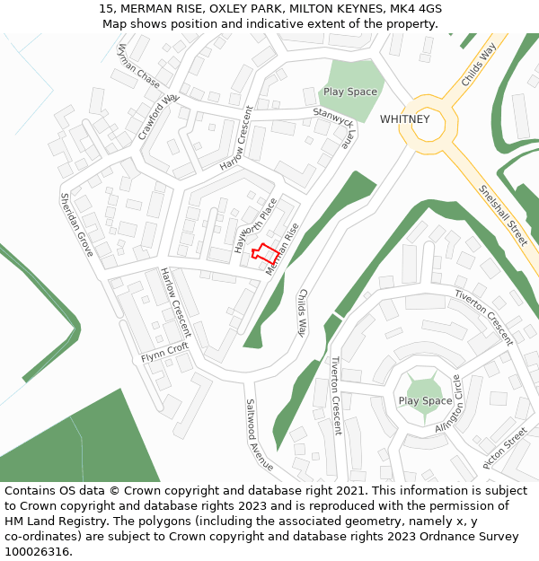 15, MERMAN RISE, OXLEY PARK, MILTON KEYNES, MK4 4GS: Location map and indicative extent of plot