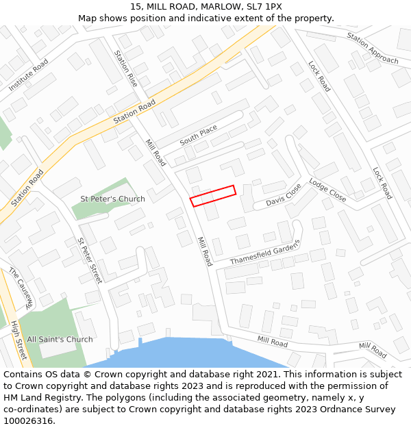 15, MILL ROAD, MARLOW, SL7 1PX: Location map and indicative extent of plot