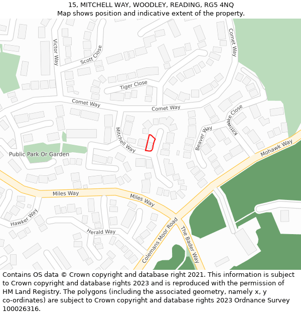 15, MITCHELL WAY, WOODLEY, READING, RG5 4NQ: Location map and indicative extent of plot