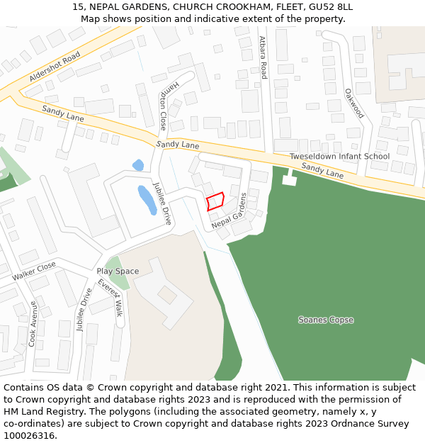 15, NEPAL GARDENS, CHURCH CROOKHAM, FLEET, GU52 8LL: Location map and indicative extent of plot