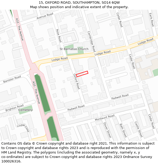 15, OXFORD ROAD, SOUTHAMPTON, SO14 6QW: Location map and indicative extent of plot