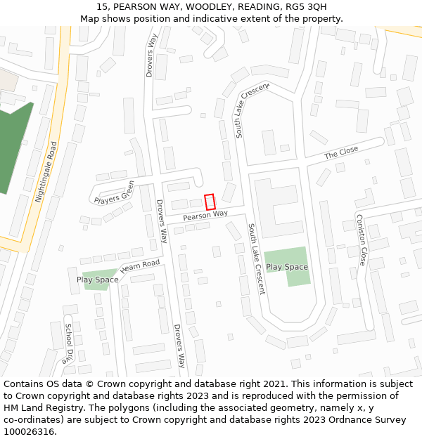 15, PEARSON WAY, WOODLEY, READING, RG5 3QH: Location map and indicative extent of plot