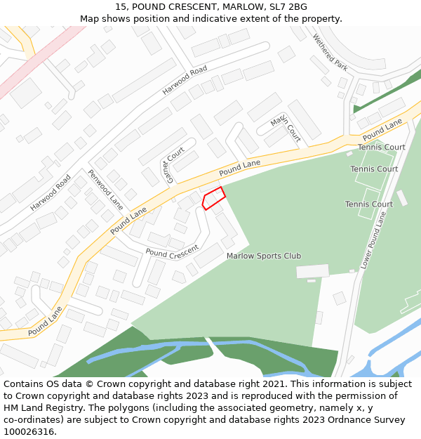 15, POUND CRESCENT, MARLOW, SL7 2BG: Location map and indicative extent of plot