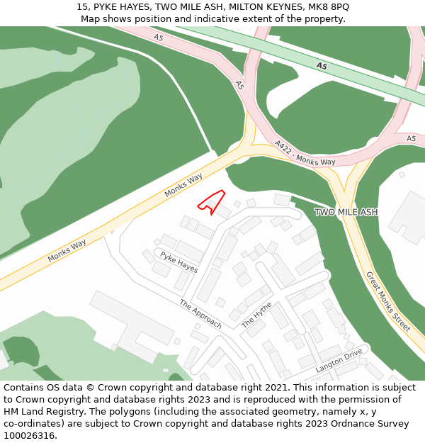 15, PYKE HAYES, TWO MILE ASH, MILTON KEYNES, MK8 8PQ: Location map and indicative extent of plot