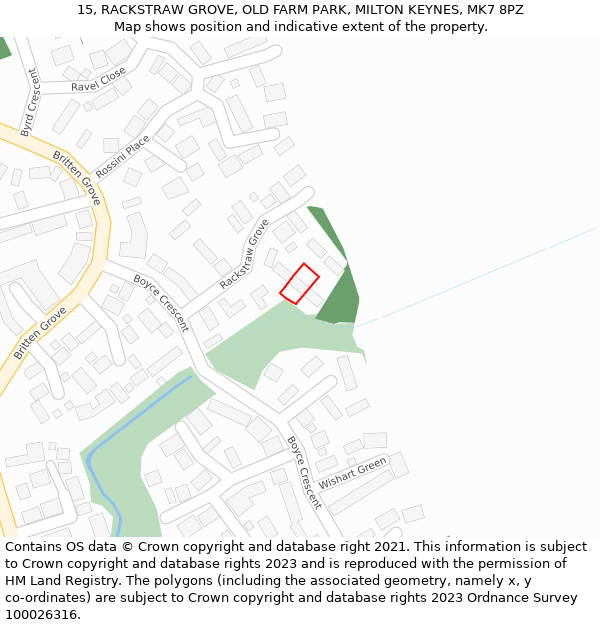 15, RACKSTRAW GROVE, OLD FARM PARK, MILTON KEYNES, MK7 8PZ: Location map and indicative extent of plot