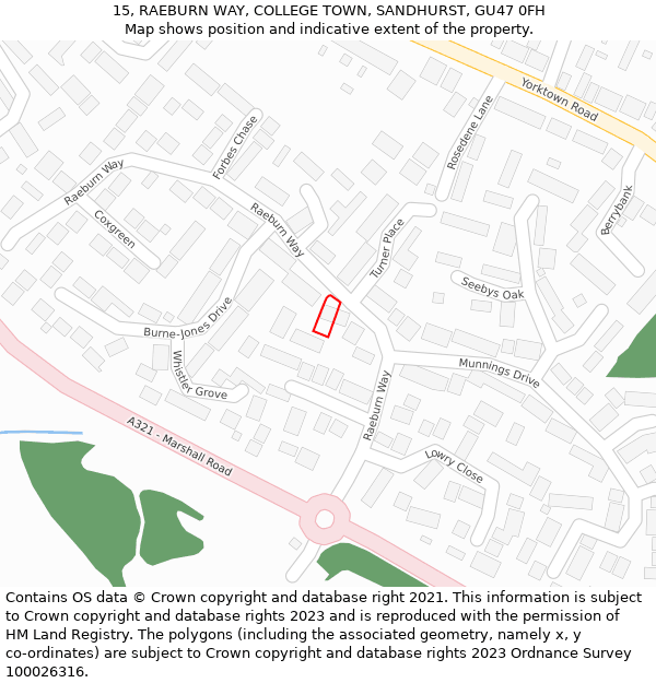 15, RAEBURN WAY, COLLEGE TOWN, SANDHURST, GU47 0FH: Location map and indicative extent of plot