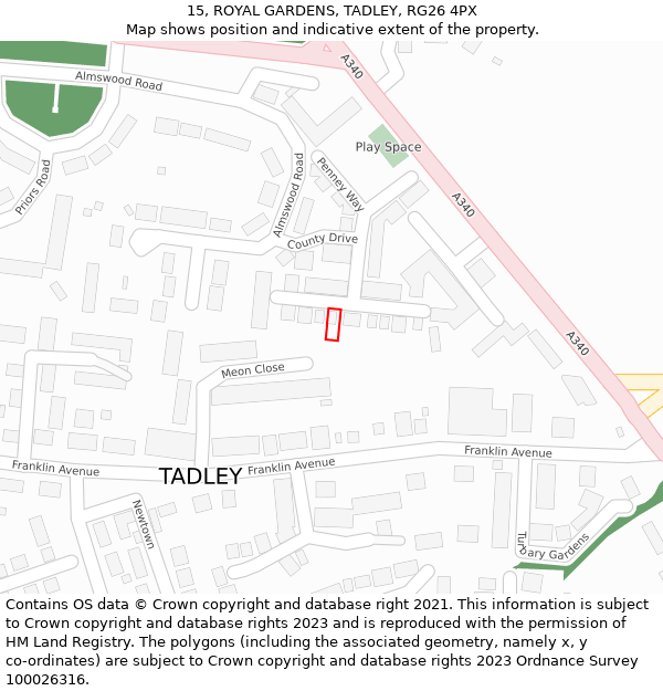 15, ROYAL GARDENS, TADLEY, RG26 4PX: Location map and indicative extent of plot