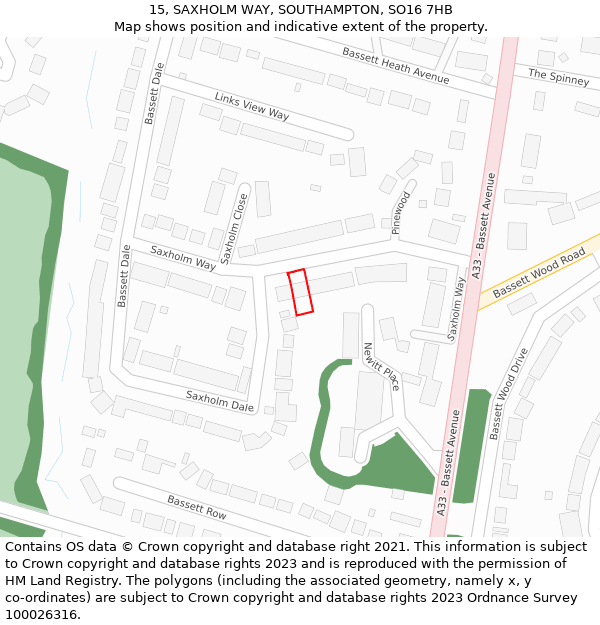 15, SAXHOLM WAY, SOUTHAMPTON, SO16 7HB: Location map and indicative extent of plot