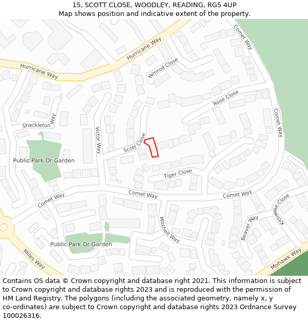 15, SCOTT CLOSE, WOODLEY, READING, RG5 4UP: Location map and indicative extent of plot