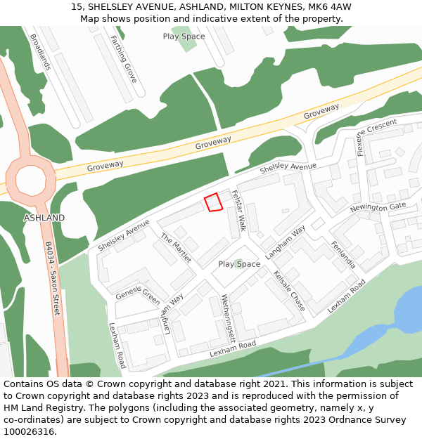 15, SHELSLEY AVENUE, ASHLAND, MILTON KEYNES, MK6 4AW: Location map and indicative extent of plot