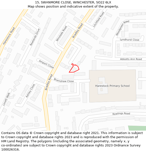 15, SWANMORE CLOSE, WINCHESTER, SO22 6LX: Location map and indicative extent of plot