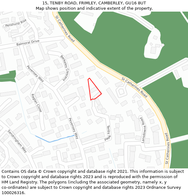 15, TENBY ROAD, FRIMLEY, CAMBERLEY, GU16 8UT: Location map and indicative extent of plot