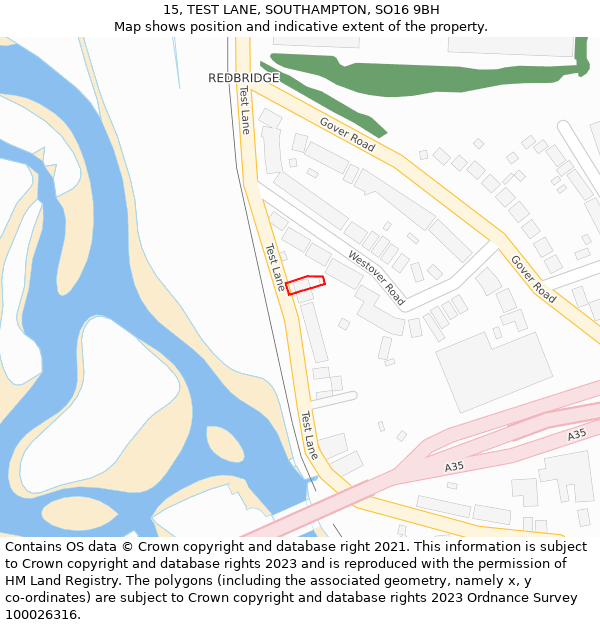 15, TEST LANE, SOUTHAMPTON, SO16 9BH: Location map and indicative extent of plot