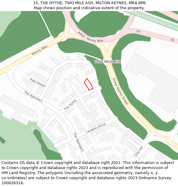 15, THE HYTHE, TWO MILE ASH, MILTON KEYNES, MK8 8PB: Location map and indicative extent of plot