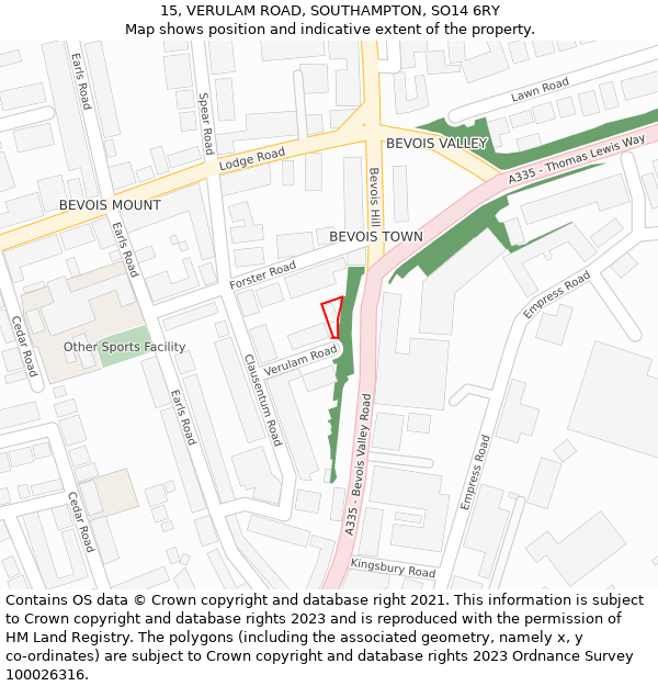 15, VERULAM ROAD, SOUTHAMPTON, SO14 6RY: Location map and indicative extent of plot