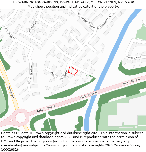 15, WARMINGTON GARDENS, DOWNHEAD PARK, MILTON KEYNES, MK15 9BP: Location map and indicative extent of plot