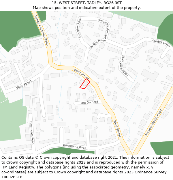 15, WEST STREET, TADLEY, RG26 3ST: Location map and indicative extent of plot