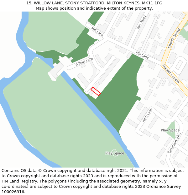 15, WILLOW LANE, STONY STRATFORD, MILTON KEYNES, MK11 1FG: Location map and indicative extent of plot