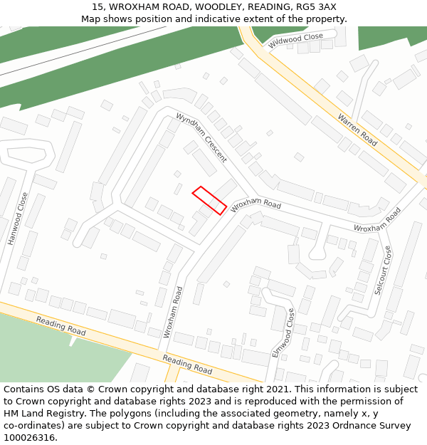 15, WROXHAM ROAD, WOODLEY, READING, RG5 3AX: Location map and indicative extent of plot