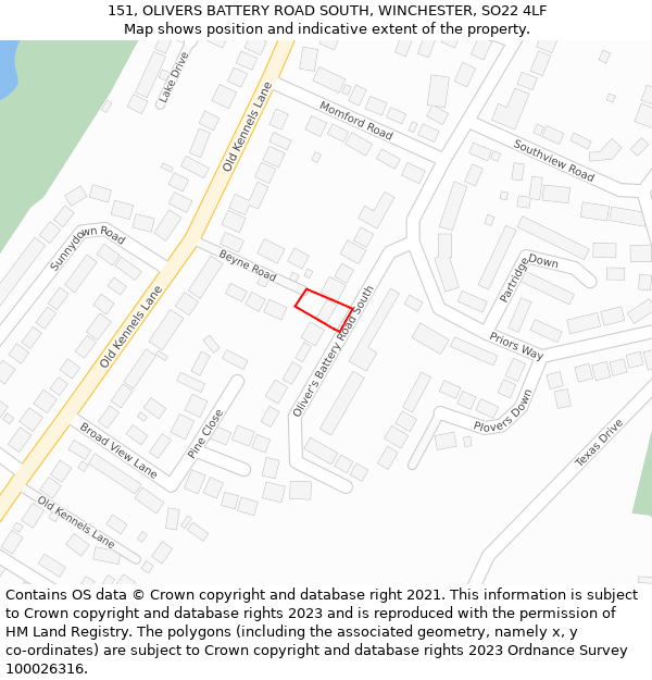 151, OLIVERS BATTERY ROAD SOUTH, WINCHESTER, SO22 4LF: Location map and indicative extent of plot