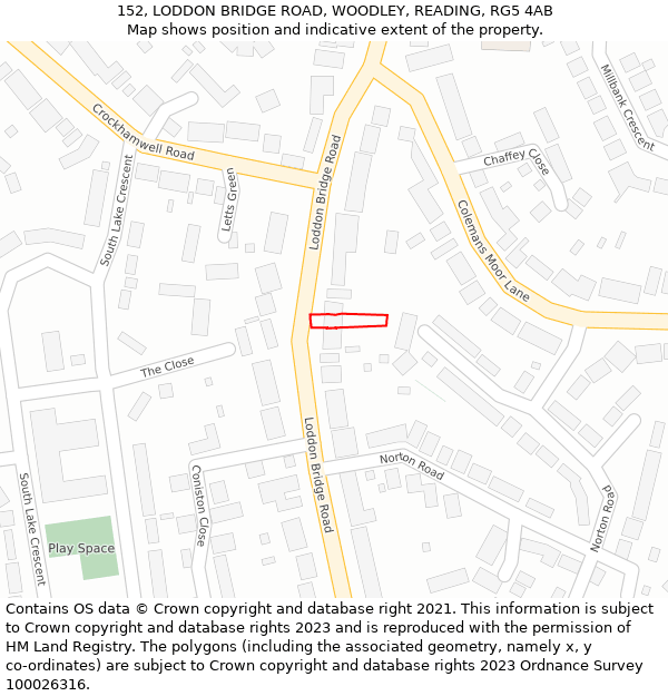 152, LODDON BRIDGE ROAD, WOODLEY, READING, RG5 4AB: Location map and indicative extent of plot